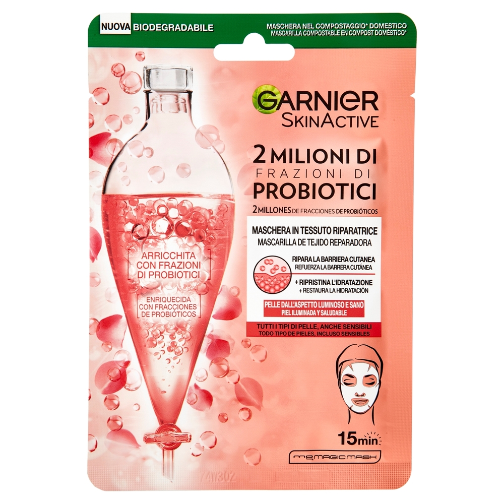 Garnier SkinActive, Maschera in Tessuto Riparatrice Arricchita con Probiotici, 22 g